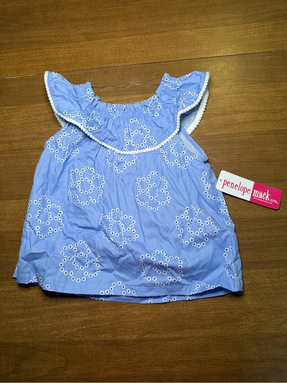 Penelope Mack Baby Girl Blue Eyelet Ruffle Sleeveless Top - Size 18 Months